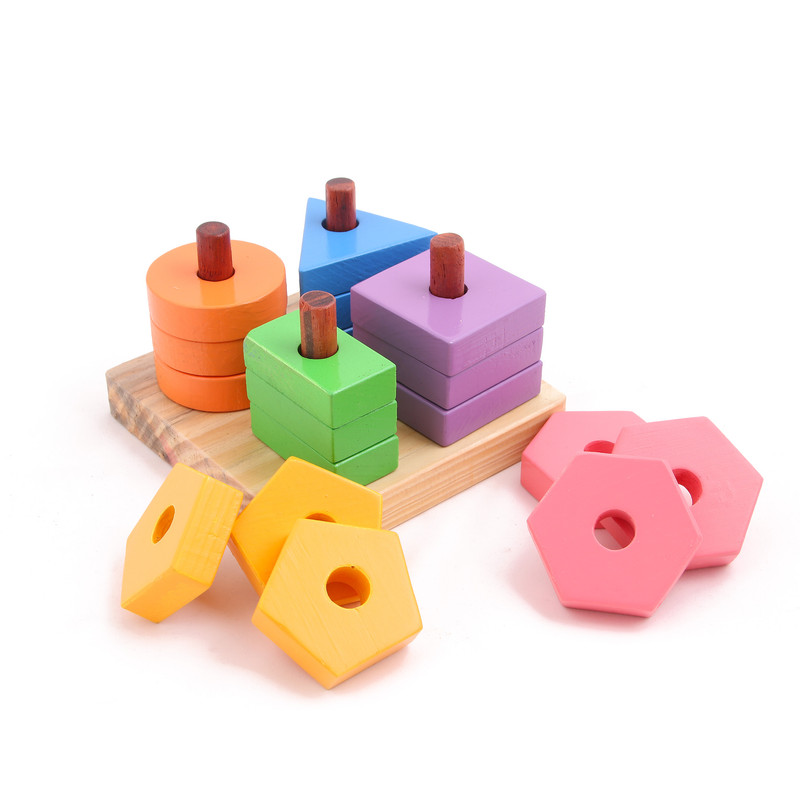 Wooden Geometric Shapes Stacker & Sorter Blocks(4 Shapes)(12 Pieces)