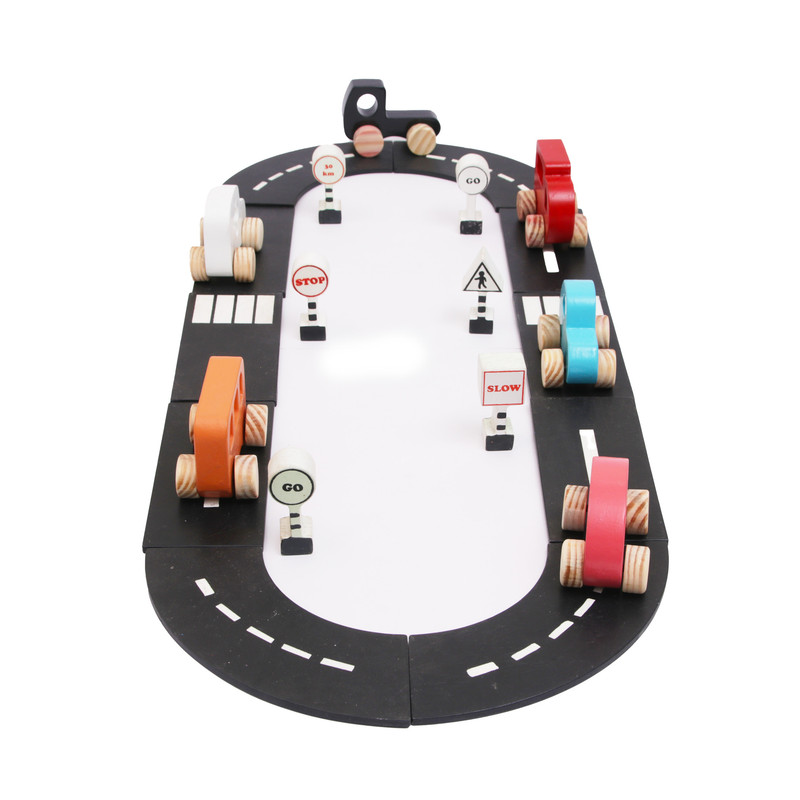 Wooden Push & Pull Toy - Combo Mini Drop / Emergency Vehicle set with traffie signal & roads Sets for Kids - Small Size (22 pcs)