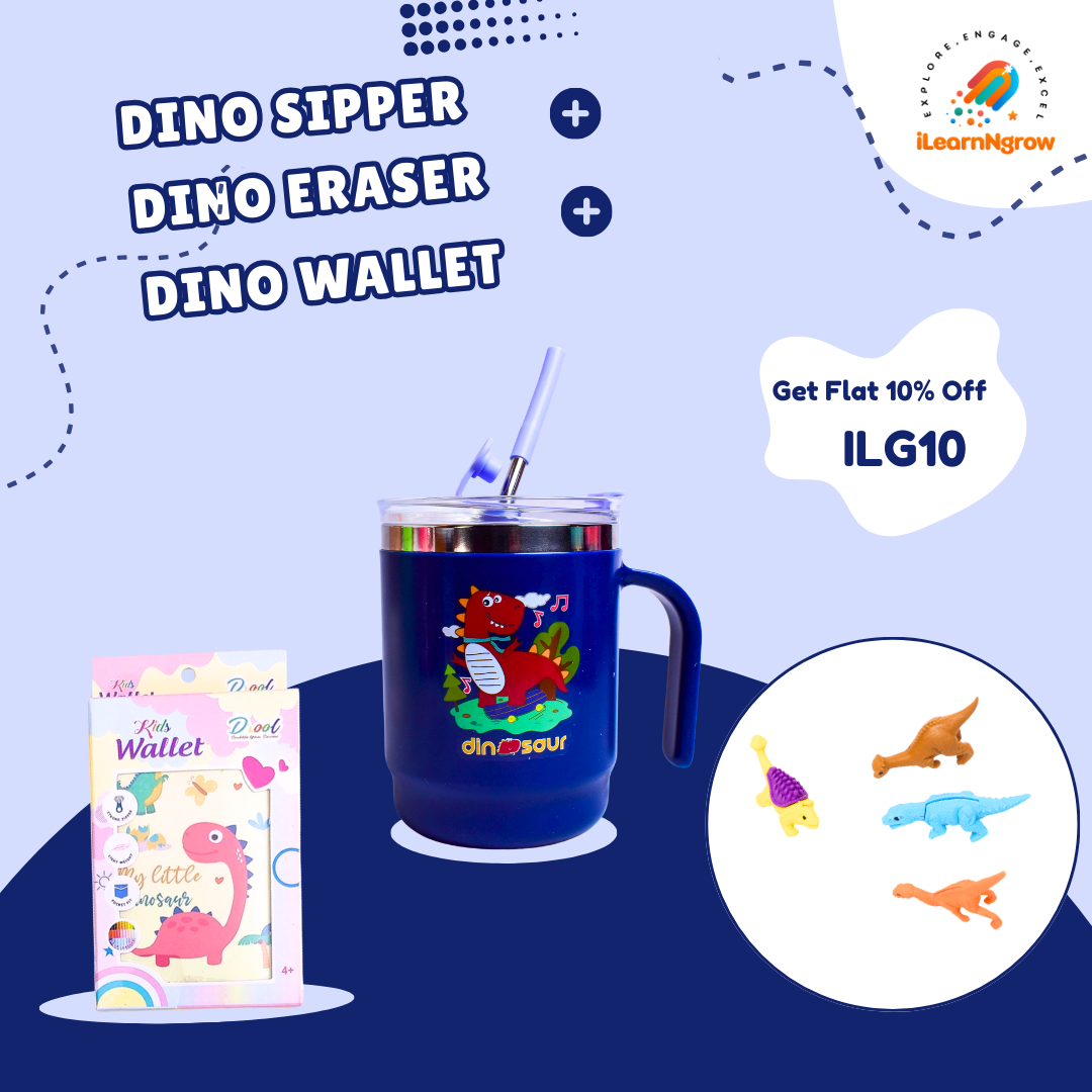 ilearnngrow Dino Sipper + Dino  Eraser + Dino Wallet Combo Set