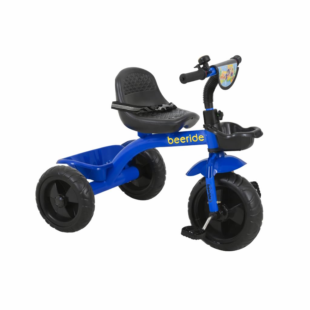 Beeride Smart & Safe Kids Tricycle with EVA Wheels, Storage Basket & Seat Belt | 3-Wheel Tricycle for Toddlers Age 3-5 Years | Blue Tricycle for Boys & Girls
