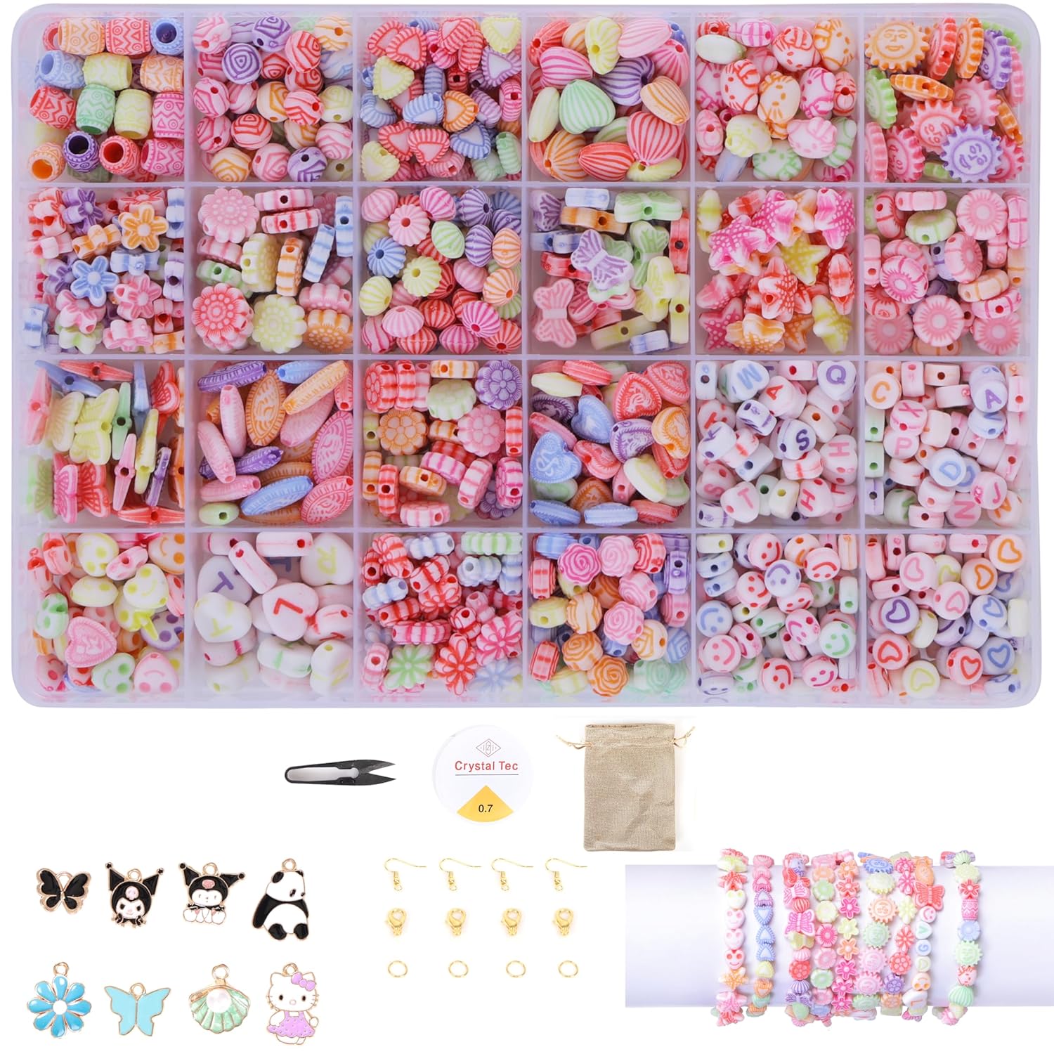 Ambitieux Children Jewelry Making Craft Bracelet Kits set for Kids - DIY 24 Compartment Box, 700+ Colorful Beads, Ear Hangings, Lobster Locks & Rings, 8 Pcs of Charms With Accessories (Dual Tone)